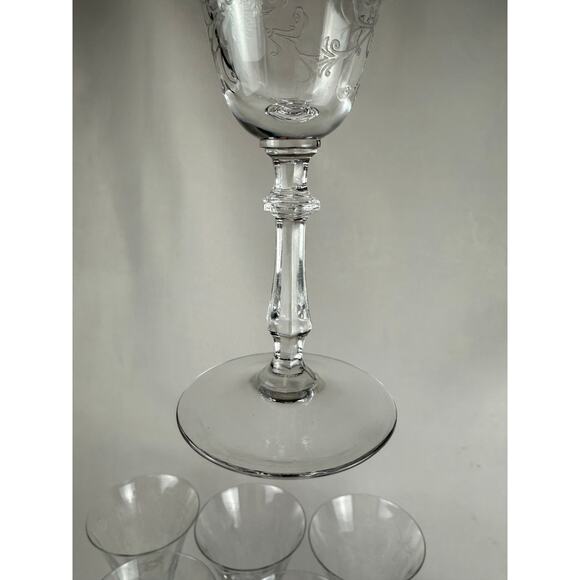 Vintage Etched Crystal Flower Wine Glasses Water Goblets Set Of 6 - Picture 5 of 5